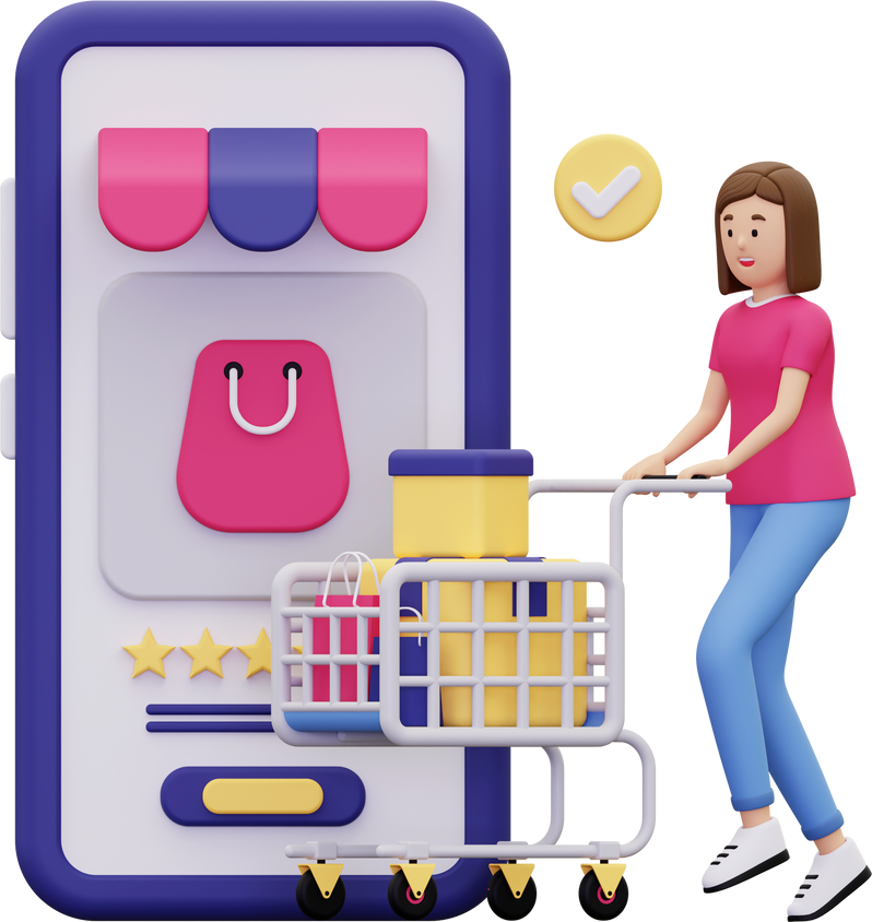 3d Woman doing online shopping